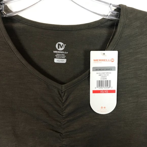 NWT Womens Size XS Merrell Gray V-Neck Ruched Front A-Line Stretch Dress - Picture 2 of 3